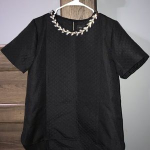 Romeo + Juliet Couture Black Jeweled Neckline Top